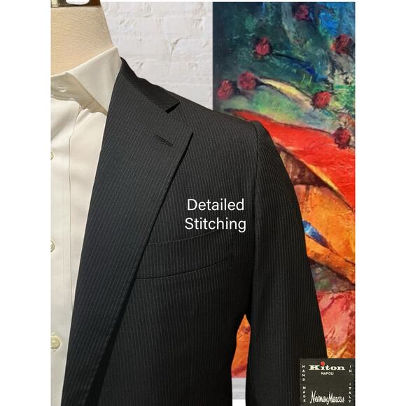 Kiton Napoli 42L 34x30 Black Multi-Stripe Designer Hand Made Luxury Suit - Picture 3 of 16